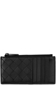 Bottega Veneta - Porte-cartes à glissière noir Intrecciato