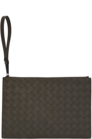 Bottega Veneta - Grey Intrecciato Flat Zip Pouch