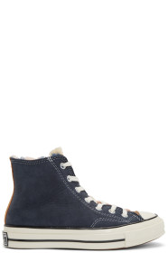 Converse - Navy & Pink Shearling Chuck 70 Hi Sneakers
