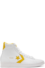 Converse - White & Yellow Leather Pro Mid Sneakers