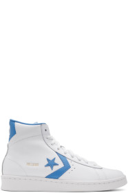 Converse - White & Blue Leather Pro Mid Sneakers