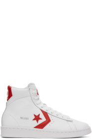 Converse - White & Red Leather Pro Mid Sneakers
