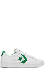 Converse - White & Green Leather Pro OG Sneakers