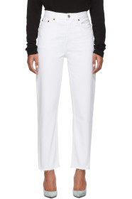 Re/Done - White High-Rise Stove Pipe Jeans