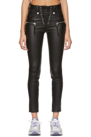 Unravel - Pantalon en cuir plongé noir Corset