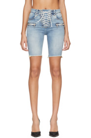 Unravel - Short cuissard en denim lacé bleu