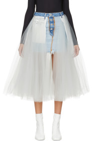 Unravel - Mini-jupe en denim et tulle bleue Reversed
