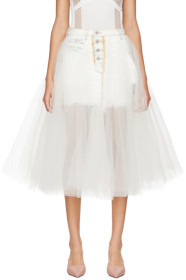 Unravel - Jupe en denim et tulle blanche Washout Reversed