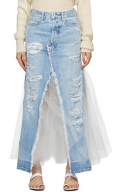 Unravel - Blue Denim Tulle Distressed Skirt
