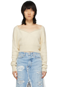 Unravel - Off-White Cashmere V-Neck Sweater