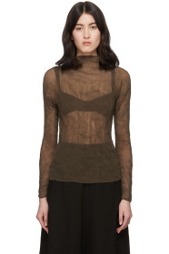 Issey Miyake - Brown Chiffon Twist Pleats Blouse