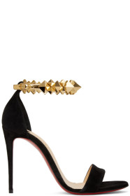 Christian Louboutin - ブラック & ゴールド スエード Planetava 100 サンダル
