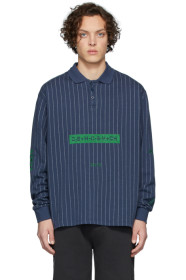 Han Kjobenhavn - Blue Pinstripe Long Sleeve Polo