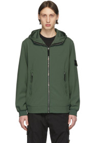 Stone Island - Blouson à capuche kaki Soft Shell
