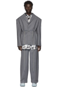Eckhaus Latta - Grey Pinstripe Blazer