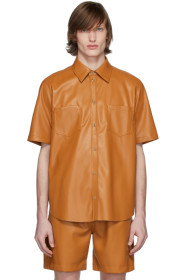 Nanushka - Orange Vegan Leather Short Sleeve Shirt