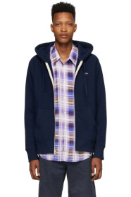 Noah NYC - Pull à capuche et glissière bleu marine Lightweight