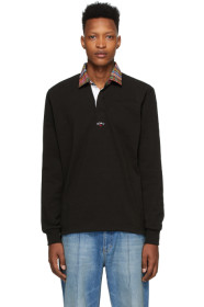Noah NYC - Polo de rugby noir Madras Collar