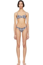 Solid & Striped - Navy & White Puckered Madras 'The Rachel' Bikini