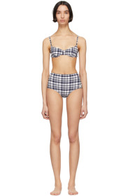 Solid & Striped - White & Navy 'The Ginger Puckered Madras' Bikini Set