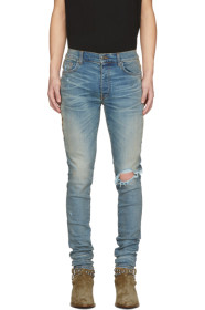 Amiri - Indigo Leopard Half Track Broken Jeans