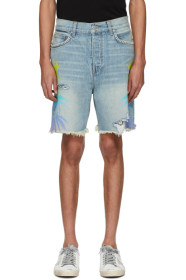 Amiri - Short en denim indigo et multicolore Leaves