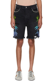 Amiri - Short en denim noir et multicolore Leaves