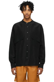 Rhude - Black Linen Band Collar Shirt