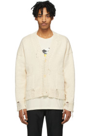 Rhude - Off-White & Red Knit Logo Cardigan