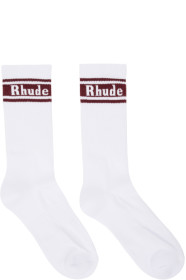 Rhude - ホワイト & バーガンディ ロゴ ソックス