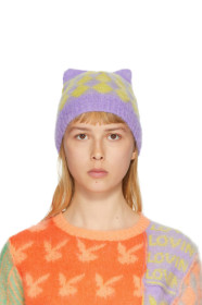 Ashley Williams - Purple & Yellow Mohair Diamond Cat Beanie