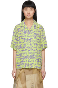 Ashley Williams - Green & Purple Silk Tattoo Print Shirt