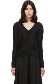 Pleats Please Issey Miyake - 黑色褶裥罗纹开衫