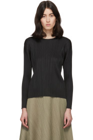 Pleats Please Issey Miyake - 黑色褶裥圆领针织衫