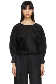Pleats Please Issey Miyake - 黑色压褶罗纹套头衫