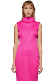 Pleats Please Issey Miyake - Pink Pleated Sleeveless Turtleneck