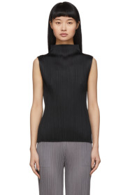 Pleats Please Issey Miyake - 黑色 Basics 褶裥无袖高领衫