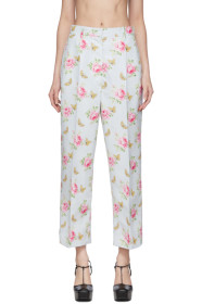 Prada - Blue & Multicolor Silk Flowers Trousers