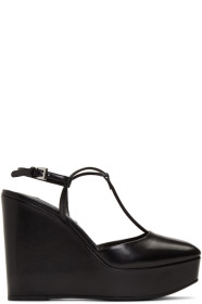 Prada - Black Leather Wedge Heels