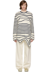 Lanvin - Navy & Off-White Stripe Asymmetric Pullover
