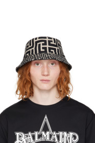 balmain - Black Monogrammed Jacquard Bucket Hat