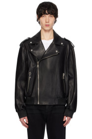 balmain - Black Leather Bomber Jacket