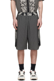 balmain - Black & Off-White Printed Shorts