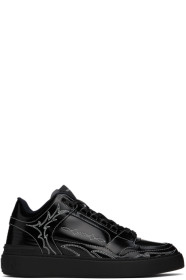 balmain - Black B-Court Mid Top Western Glazed Leather Sneakers