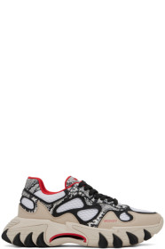 balmain - Beige & Black B-East Mesh Snake-Effect Sneakers
