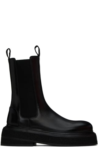 Black Boxed Leather Chelsea Boots