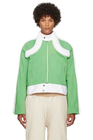 Beige & Yellow Ribbed Cropped Work Jacket