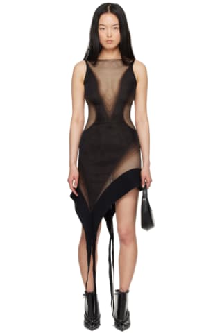 Beige & Black Flocked Minidress