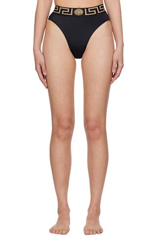 Black Greca Border High Waist Bikini Bottom