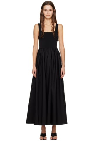 Black Gathered Midi Dress